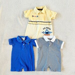 Baby Short Sleeve Collared Rompers, Size 3M